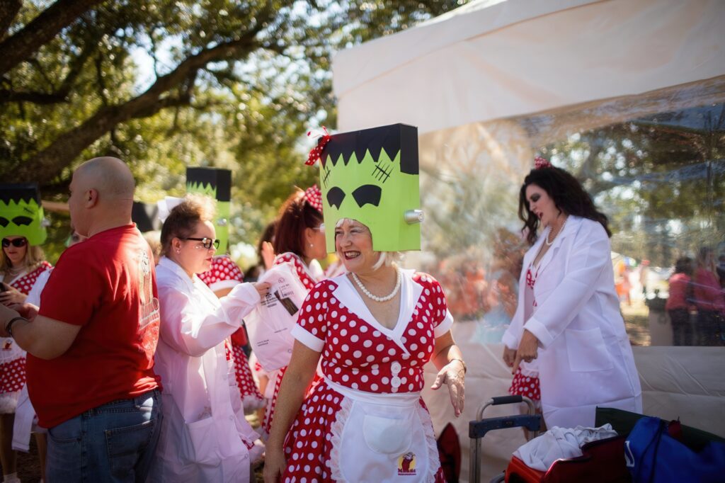 Women dressed in Frankenstein costume at Boo Fest